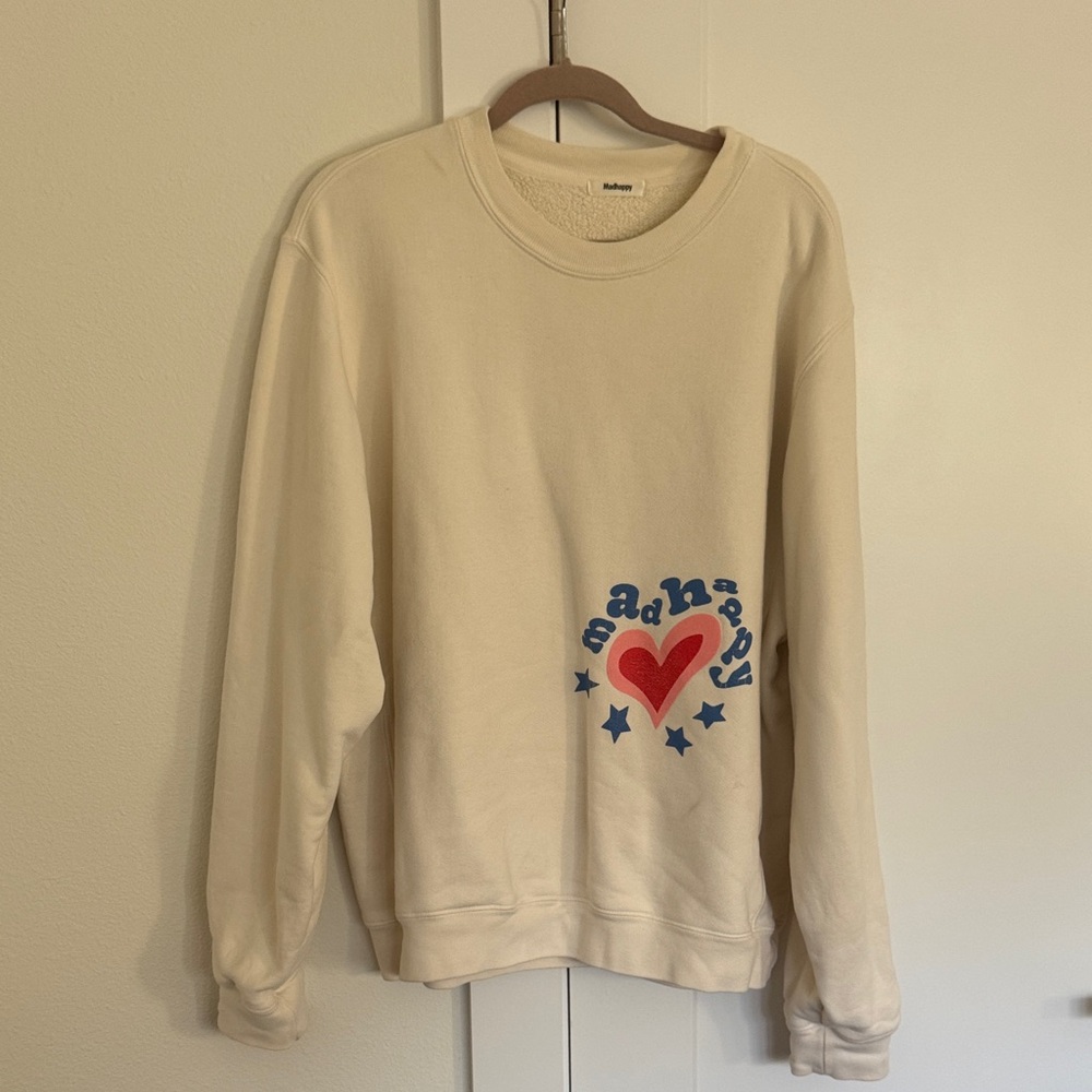 Madhappy Cream Crewneck with Heart & Stars - Heartfelt Graphic Capsule Fleece